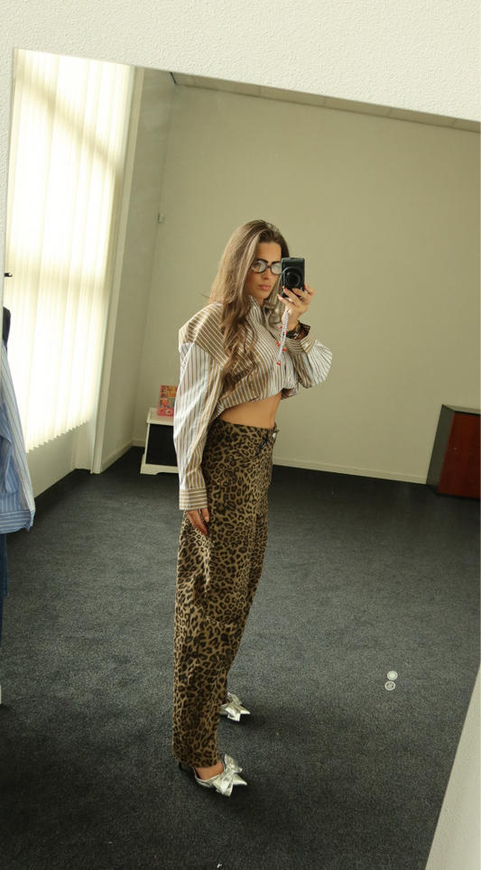 Two piece set, panter broek + streepjes blouse