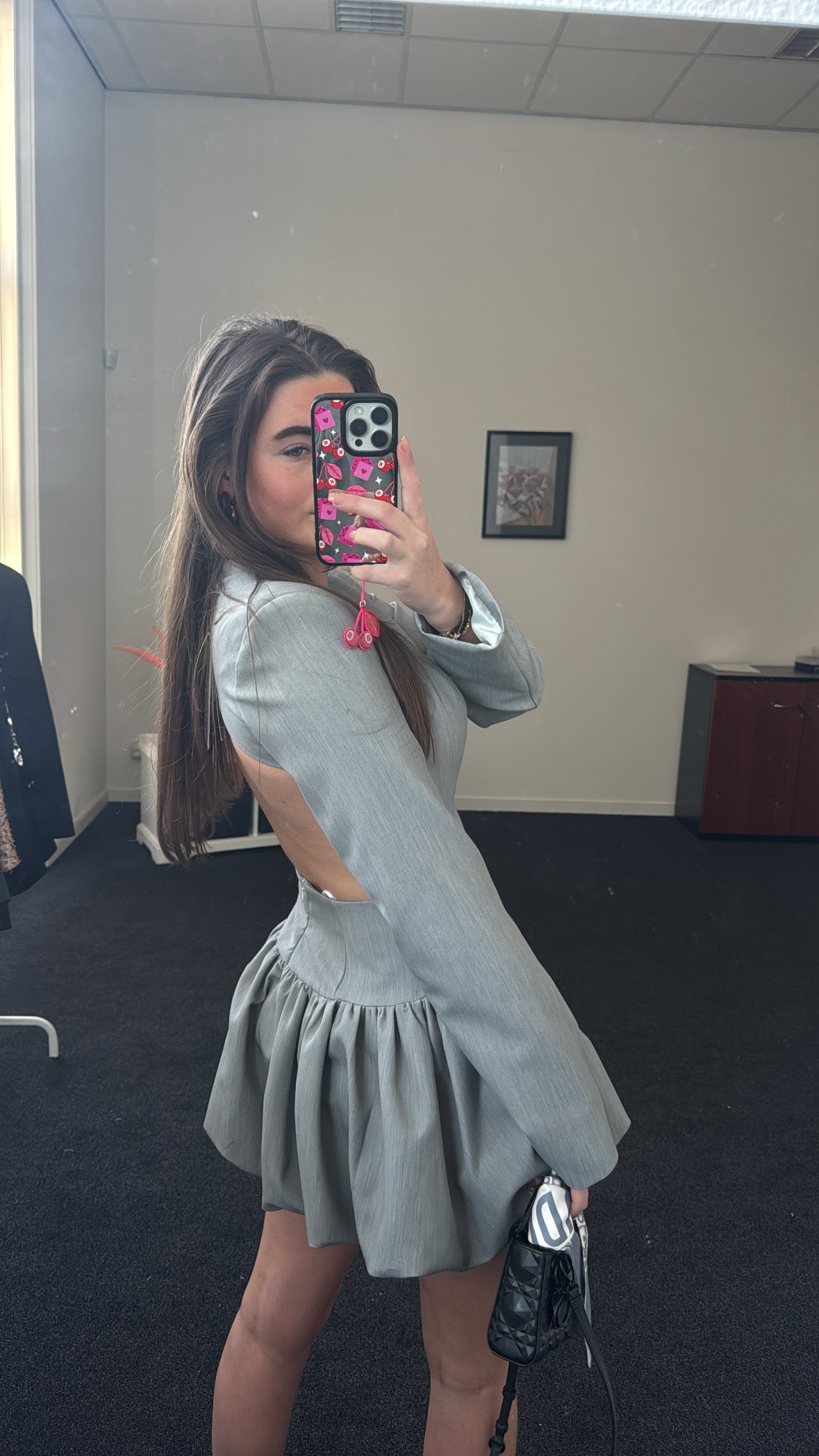 Gray dress with open back