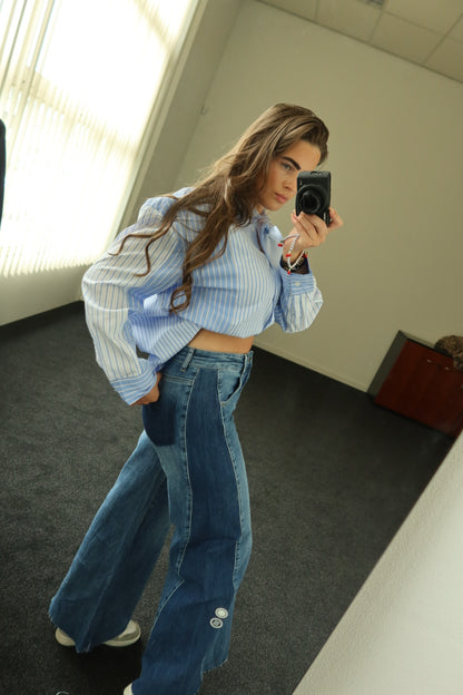 Two piece set, spijkerbroek + streepjes blouse