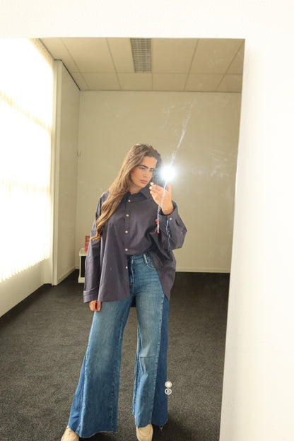 Two piece set, spijkerbroek + donkerblauwe blouse