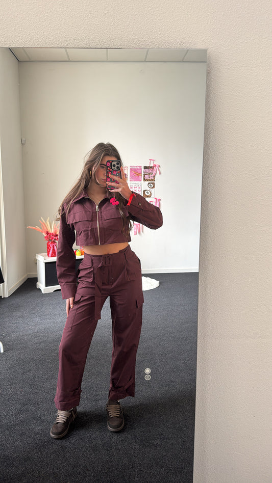 Two piece set, bordeaux rood cargo
