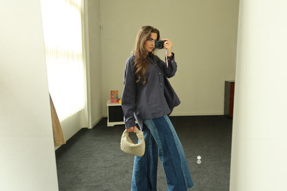 Two piece set, spijkerbroek + donkerblauwe blouse