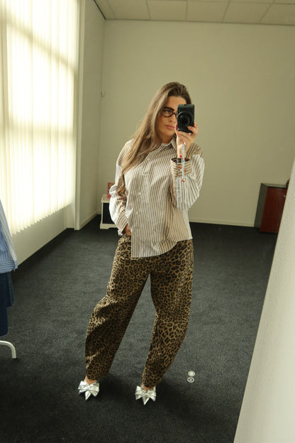 Two piece set, panter broek + streepjes blouse