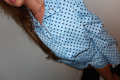 Two piece set, polka dots blauw